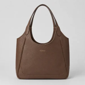 Brown Leather Tote Bag with Curved Straps