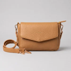 Tan Pebbled Leather Crossbody Handbag